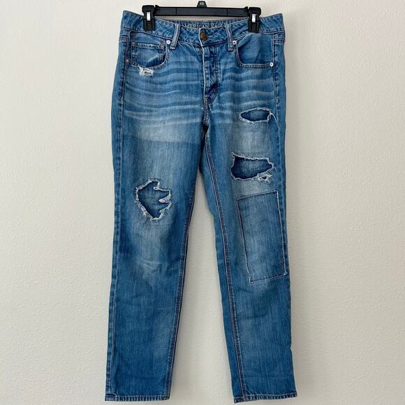 American Eagle Tomgirl Distressed Patchwork Straight leg Jeans grunge skater 6 - Picture 6 of 14
